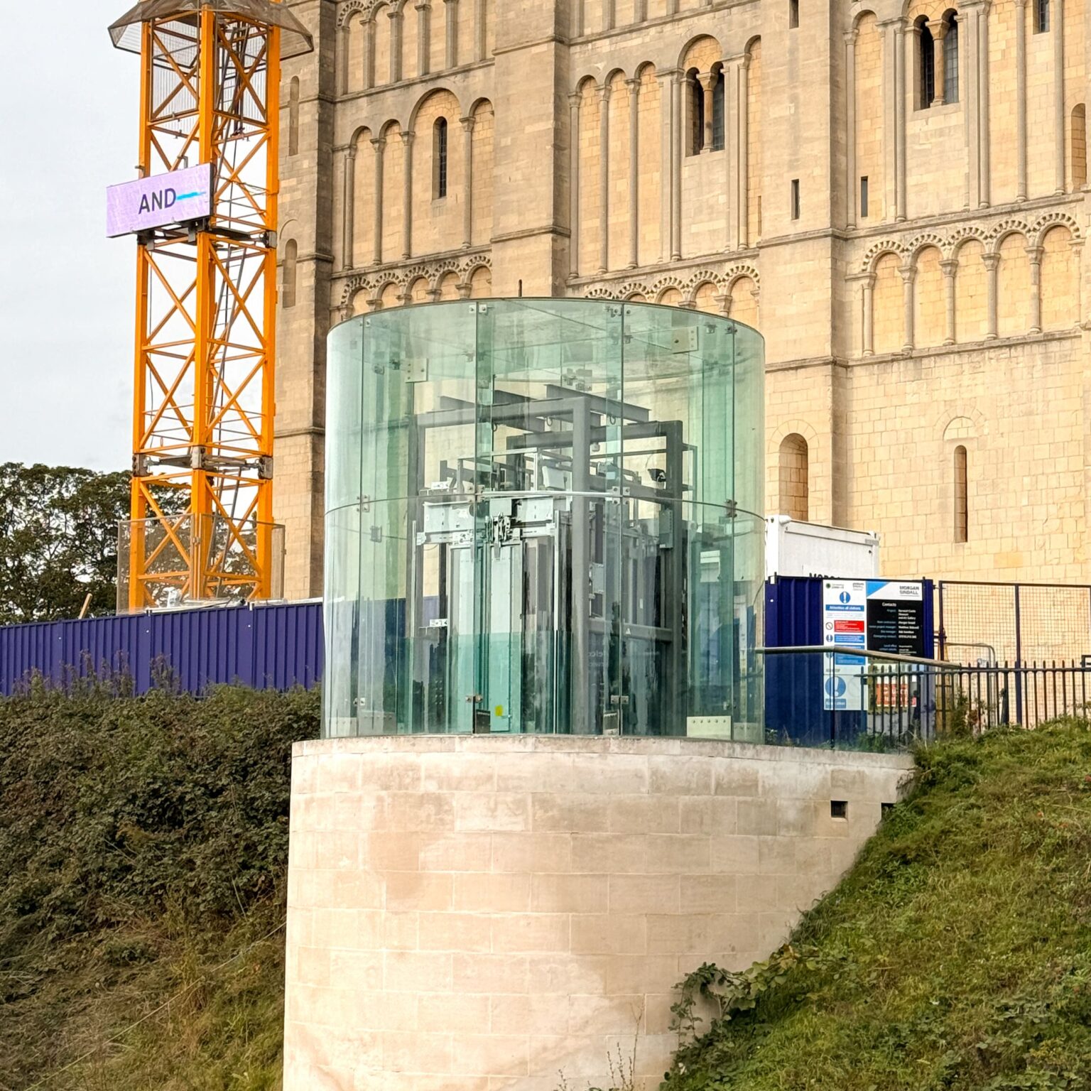 glass lift outside the Norwich Castle
